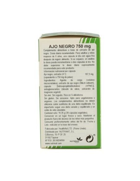 Ajo Negro (Black Garlic) 30 cápsulas de 750mg Health Aid Ajo Negro (Black Garlic) 30 cápsulas de 750mg Health Aid