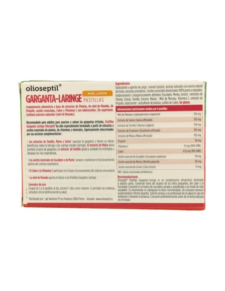 Olioseptil garganta y laringe (miel y limón) 24 pastillas (Limón - Miel) Olioseptil