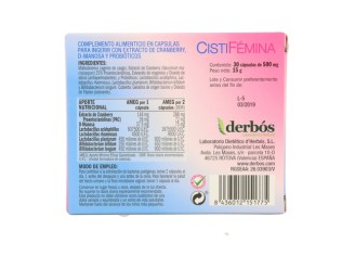 Cistifémina 30 cap - Complemento Urogenital Femenino Derbós
