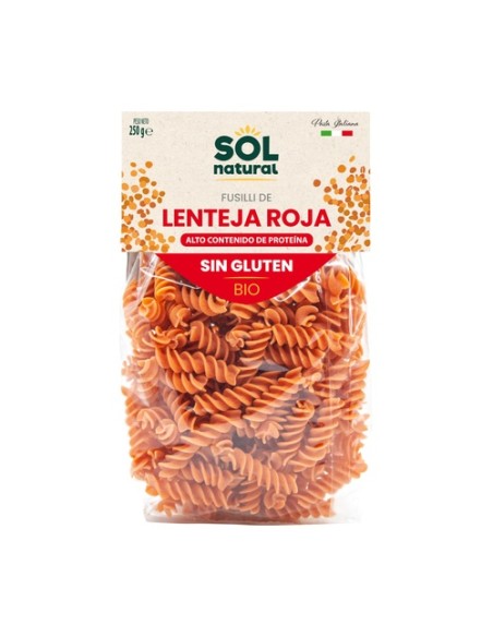 Fusilli de lenteja roja sin gluten Bio 300 g Sol Natural