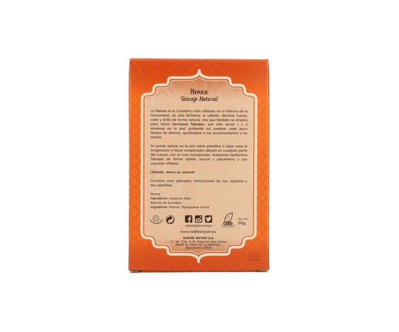 Henna Tatuaje Natural Polvo 50 g Radhe Shyam