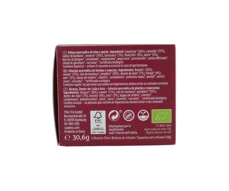 Infusión ayurvédica Detox 17 bolsitas infusoras de 1.8g Yogi Tea