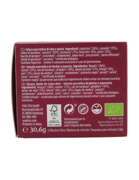 Infusión ayurvédica Detox 17 bolsitas infusoras de 1.8g Yogi Tea