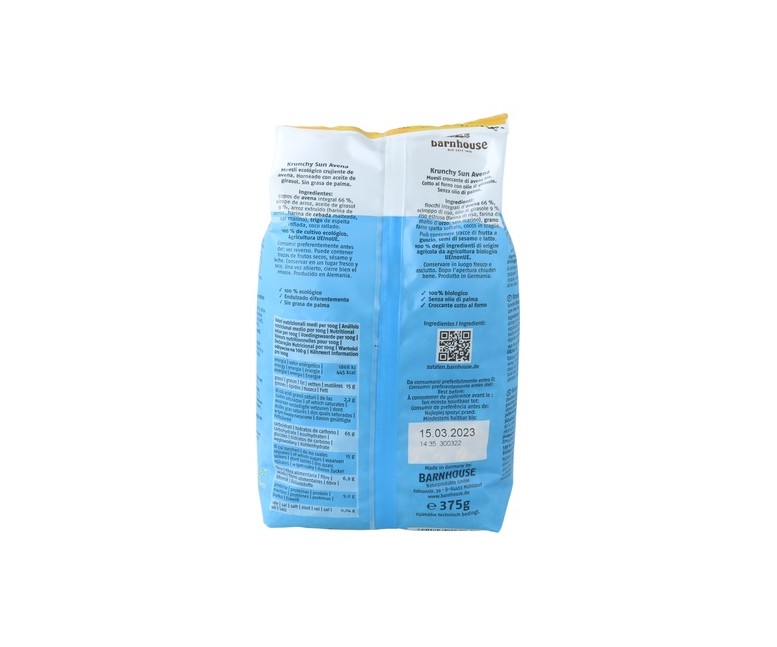 Muesli Krunchy Sun Avena 375 g Barnhouse